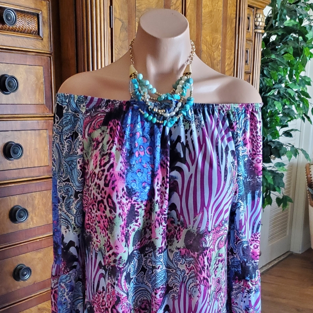FABULOUS Tunic/Dress off-the-shoulder FLORAL ANIMAL PRINT     #0970